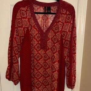 New Directions Red Patterned Blouse Xl